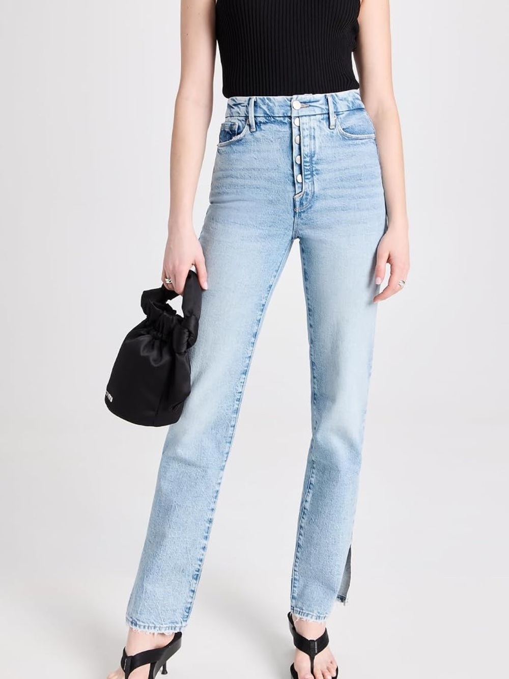 Good American Women's Good Boy Jeans 10/30 Button Fly Split Hem